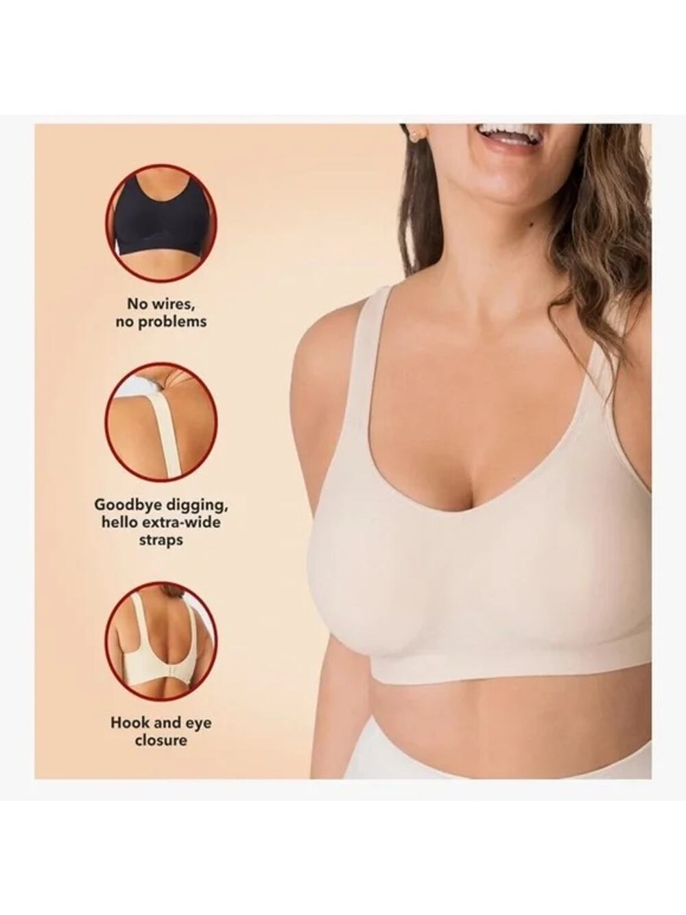 SHAPERMINT Truekind® NIP $34 Throw-on Wireless Bralette BEIGE Sze 4XL